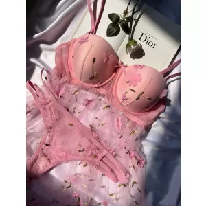 ست شورت و سوتین زنانه لباس خواب توری گلدوزی شده  3085